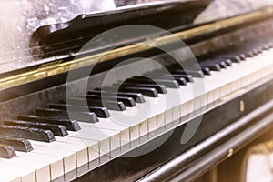 Piano close-up, musical instrument. learn to play the instrument at home. white large piano. piano keyboard. concert concept