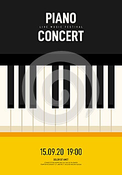 Piano concert and music festival poster modern vintage retro style