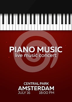 Piano concert poster design. Live music concert. Piano keys. Vector illustration. photo