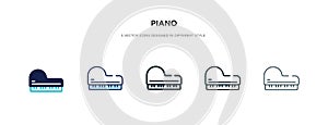 Piano icon in different style vector illustration. two colored and black piano vector icons designed in filled, outline, line and