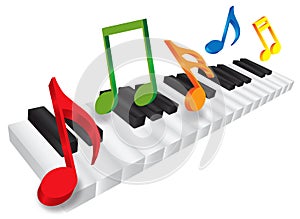 Piano Keyboard and 3D Music Notes Illustration