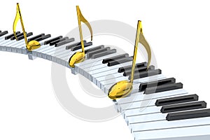 Piano keyboard abstract with golden musical notes