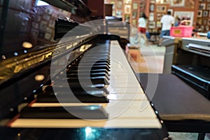 Piano keyboard background with focus