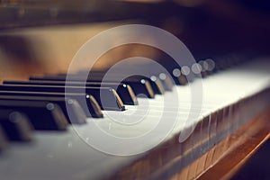 Piano keyboard background with selective focus