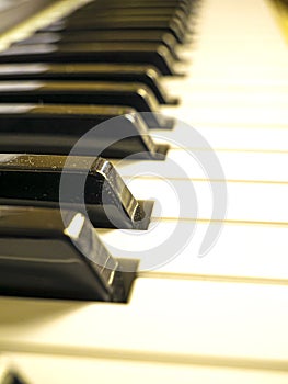 The piano keyboard with black and white keys and notes. Music and sound. photo