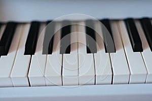 piano keyboard close up. White and black keys of instrument photo