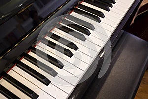 Piano keyboard colse up side view