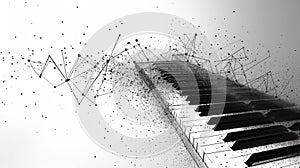 Piano keyboard with dynamic abstract digital design photo