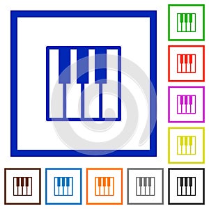 Piano keyboard framed flat icons