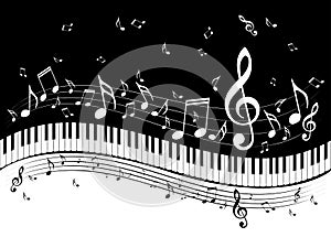 Piano Keyboard with Music Notes