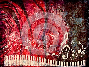 Piano Keyboard with Music Notes Grunge