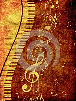 Piano Keyboard with Music Notes Grunge