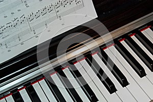 Piano keyboard and notes