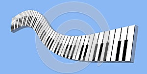 A piano keyboard is seen with floating