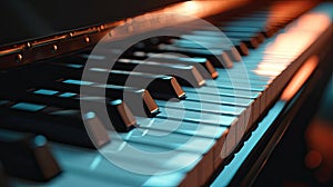 a piano keyboard with selective focus, highlighting the intricate patterns and textures of the keys, creating a visually
