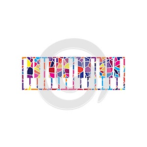 Piano Keyboard sign. Vector. Stained glass icon on white background. Colorful polygons. Isolated.. Illustration.