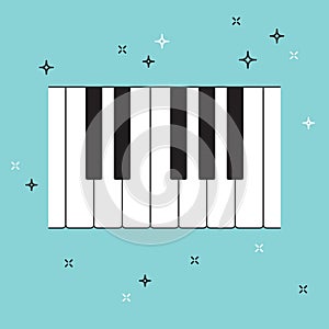 Piano keyboard top view. Musical flat background