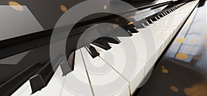 Piano keyboard wide angle view. Background image for music events