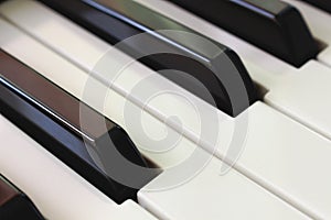 Piano keybord diagonal shot. Musical concept.