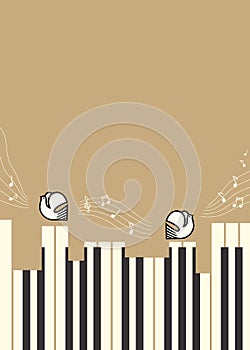 Piano keys  birds and musical notes as a symbol of music.