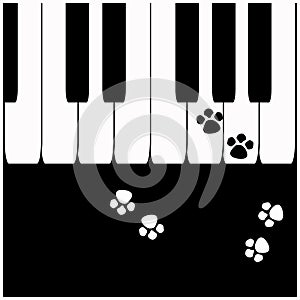 Piano keys with cat footprints