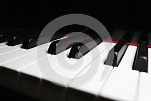 Piano keys on classical grand piano - closeup of piano keyboard for pianist, concert, music production