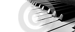 Piano Keys Fading into White Panorama Music