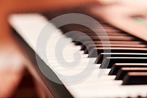 Piano keys, music instrument and closeup for musician, concert and acoustic. Art, jazz and classical melody for creative