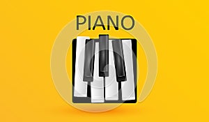 Piano keys musical icon black and white keyboard symbol isolated on yellow background 3d vector illustration style