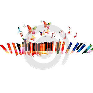Piano keys with musical notes isolated for live concert events, jazz music festivals and shows, party flyer. Musical promotional p
