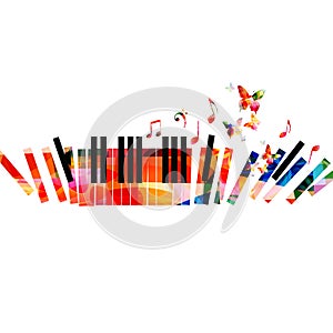 Piano keys with musical notes isolated for live concert events, jazz music festivals and shows, party flyer. Musical promotional p