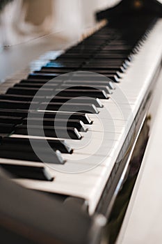 Piano keys photographed near