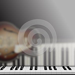 Piano keys and reflection with jazz guitar