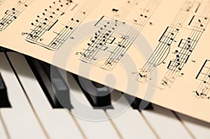 Piano keys with sheet music