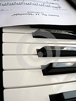 Piano keys and sheet music