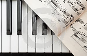 Piano Keys and Sheet Music From Above