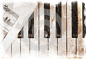 Piano keys with sheet music