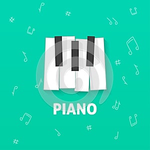 Piano keys vector flat logo isolated on green notes background