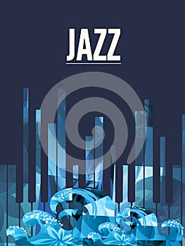Piano keys with waves for live concert events, jazz music festivals and shows, party flyer. Musical promotional poster with piano