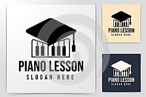 Piano lesson logo Ideas. Education Hat and keyboard. Inspiration logo design. Template Vector Illustration. Isolated On White