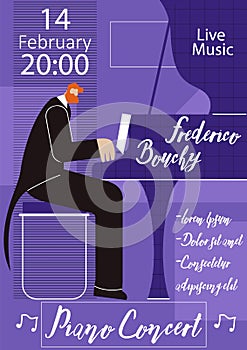 Piano Live Concert Flat Vector Poster Template