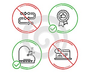 Piano, Methodology and Positive feedback icons set. Online help sign. Vector