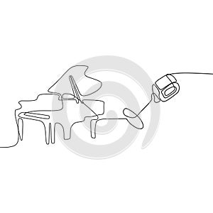 piano mic one line cartoon illustration of musical instruments orchestra