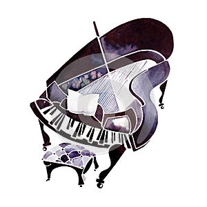 Piano Modern cubist style handmade drawing in watercolor inspired by classical music