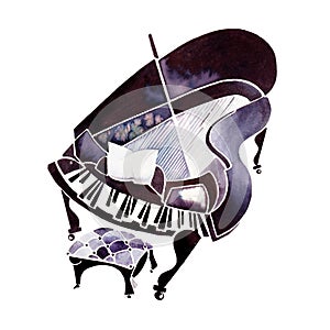Piano Modern cubist style handmade drawing in watercolor inspired by classical music photo