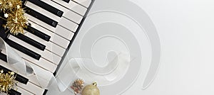Piano music event background with decoration on white table