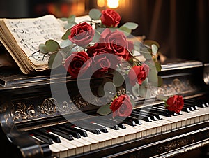 piano music script with rose