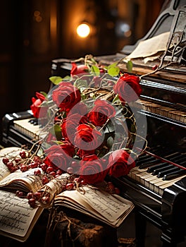 piano music script with rose