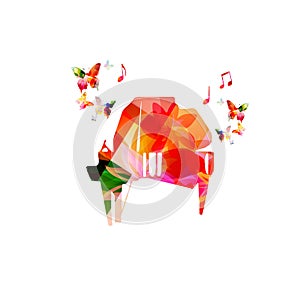 Piano with musical notes isolated for live concert events, jazz music festivals and shows, party flyer. Musical promotional poster