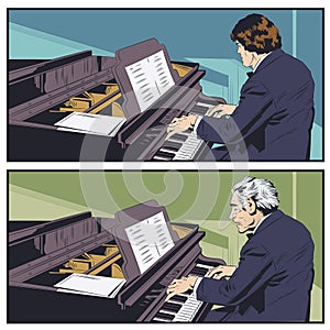 Piano player performing music. Stock illustration